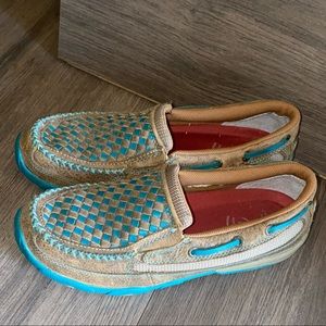 Twisted X Casual Shoes Womens Driving Mocs Bomber Turquoise WDMS006 sz 8.5